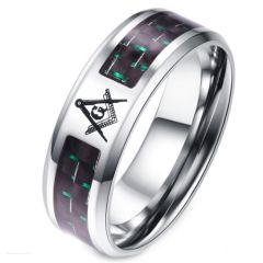 (Wholesale)Tungsten Carbide Masonic Carbon Fiber Ring-1253