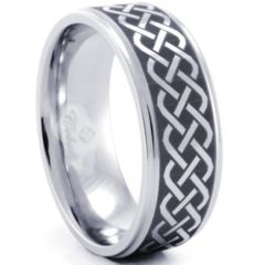 (Wholesale)Tungsten Carbide Celtic Step Edges Ring - TG1287