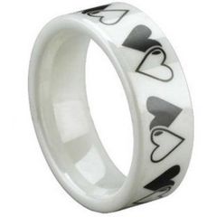(Wholesale)White Ceramic Double Heart Ring - TG1298