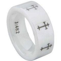 (Wholesale)White Ceramic Cross Ring - TG1301