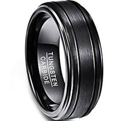 (Wholesale)Black Tungsten Carbide Double Grooves Ring - TG1344AA
