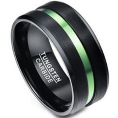 (Wholesale)Tungsten Carbide Aluminum Black Green Ring-1356