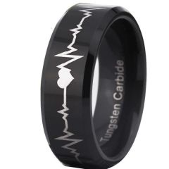 (Wholesale)Black Tungsten Carbide HeartBeat Ring - TG1412