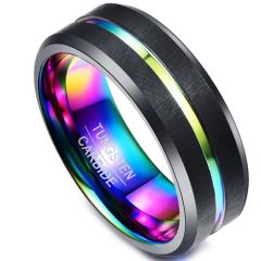 (Wholesale)Tungsten Carbide Black Rainbow Ring - TG1414