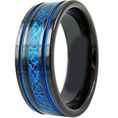 (Wholesale)Tungsten Carbide Black Blue Dragon Ring - TG1494
