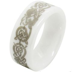 (Wholesale)White Ceramic Dragon Ring - TG1496AA