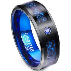 (Wholesale)Tungsten Carbide Black Blue Dragon Ring With CZ - TG1