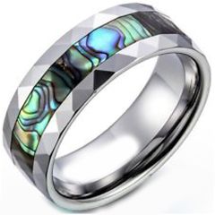 (Wholesale)Tungsten Carbide Faceted Abalone Shell Ring-1570A