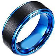 (Wholesale)Tungsten Carbide Black Blue Step Edges Ring-1585AA
