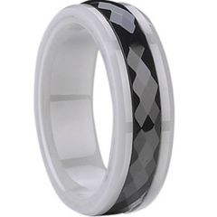 (Wholesale)White Black Ceramic Faceted Ring - TG1675A