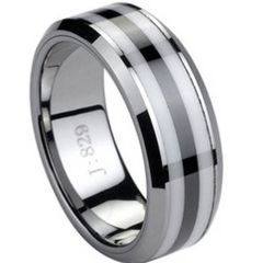 (Wholesale)Tungsten Carbide Ring With Black/White Ceramic-1736