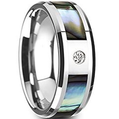 (Wholesale)Tungsten Carbide Abalone Shell & CZ Ring-1746AA