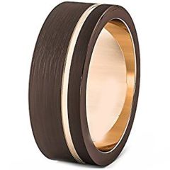 (Wholesale)Tungsten Carbide Espresso Rose Offset Groove Ring-178
