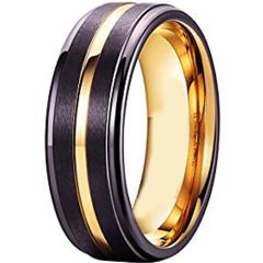 (Wholesale)Tungsten Carbide Black Gold Center Groove Ring-1783AA