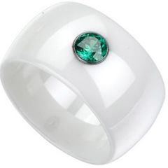 (Wholesale)White Ceramic Ring With Created Emerald - TG1807