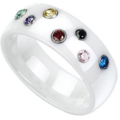 (Wholesale)White Ceramic Ring With Cubic Zirconia - TG1808