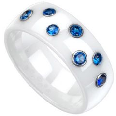 (Wholesale)White Ceramic Ring With Created Sapphire - TG1809