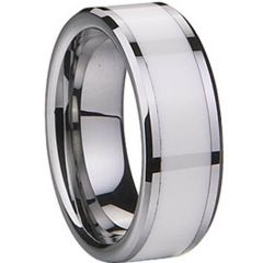 (Wholesale)Tungsten Carbide Ring With White Ceramic - TG1836