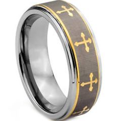 (Wholesale)Tungsten Carbide Cross Step Edges Ring - TG1916
