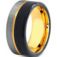 (Wholesale)Tungsten Carbide Black Gold Offset Groove Ring-1921AA