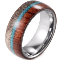 (Wholesale)Tungsten Carbide Turquoise Wood Deer Antler Ring-1973