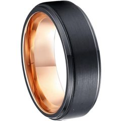 (Wholesale)Tungsten Carbide Black Rose Step Edges Ring-1978