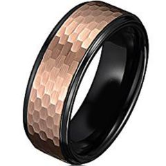 (Wholesale)Tungsten Carbide Black Rose Hammered Ring - TG1978AA