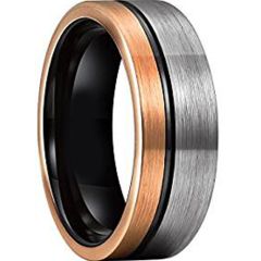 (Wholesale)Tungsten Carbide Black Rose Offset Groove Ring-1979AA