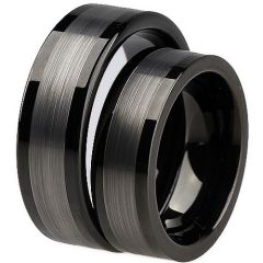 (Wholesale)Black Tungsten Carbide Pipe Cut Ring - TG1984