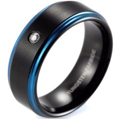 (Wholesale)Tungsten Carbide Black Blue Ring With CZ - TG2030A