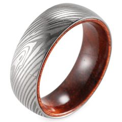 (Wholesale)Tungsten Carbide Damascus Ring With Wood - TG2045