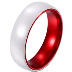 (Wholesale)White Ceramic Red Aluminum Two Tone Ring - TG205