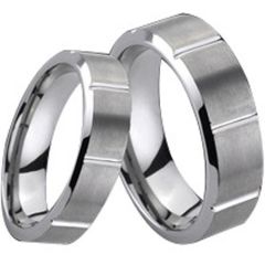 (Wholesale)Tungsten Carbide Vertical Groove Beveled Edges Ring-2
