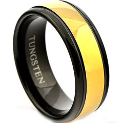 (Wholesale)Tungsten Carbide Black Gold Step Edges Ring-2142