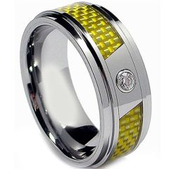 (Wholesale)Tungsten Carbide Ring With Carbon Fiber & CZ-2205