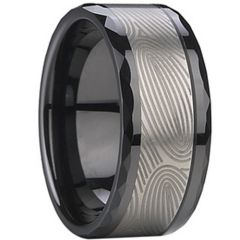 (Wholesale)Tungsten Carbide Double Groove Faceted Ring - TG2235A