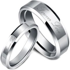 (Wholesale)Tungsten Carbide Beveled Edges Forever Love Ring-TG22