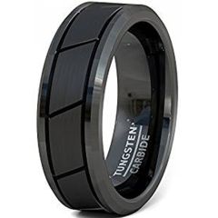(Wholesale)Black Tungsten Carbide Diagonal Groove Ring-2285