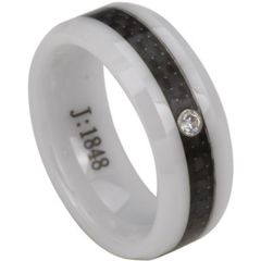 (Wholesale)White Ceramic Ring With Carbon Fiber & CZ-TG2373A