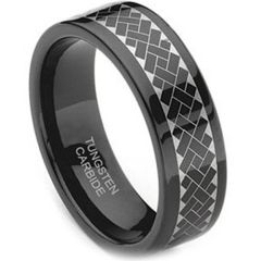(Wholesale)Black Tungsten Carbide Pipe Cut Ring - TG2385