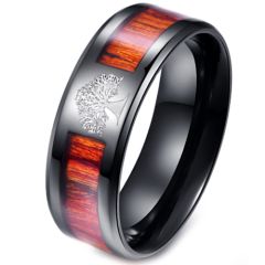 (Wholesale)Black Tungsten Carbide Wood Ring - TG2474