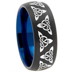 (Wholesale)Tungsten Carbide Black Blue Trinity Knots Ring-2492
