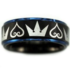 (Wholesale)Tungsten Carbide Black Blue Kingdom Hearts Ring-2582