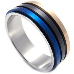 (Wholesale)Tungsten Carbide Blue Black Rose Double Groove Ring-2