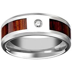 (Wholesale)Tungsten Carbide Wood Ring With Cubic Zirconia-2612