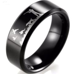 (Wholesale)Black Tungsten Carbide Outdoor Hunting Ring - TG2720