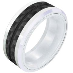 (Wholesale)White Ceramic Ring With Carbon Fiber - TG2727A
