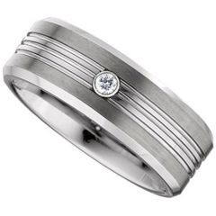 (Wholesale)Tungsten Carbide Triple Groove Ring With CZ - TG2738