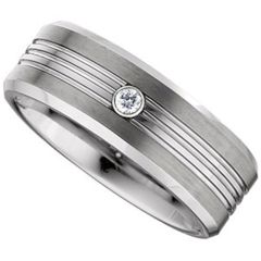 (Wholesale)Tungsten Carbide Triple Groove Ring With CZ - TG2738