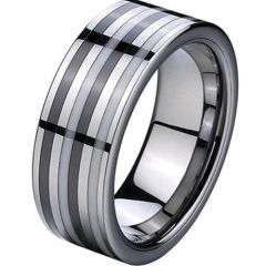 (Wholesale)Tungsten Carbide Ring With White/Black Ceramic-2758
